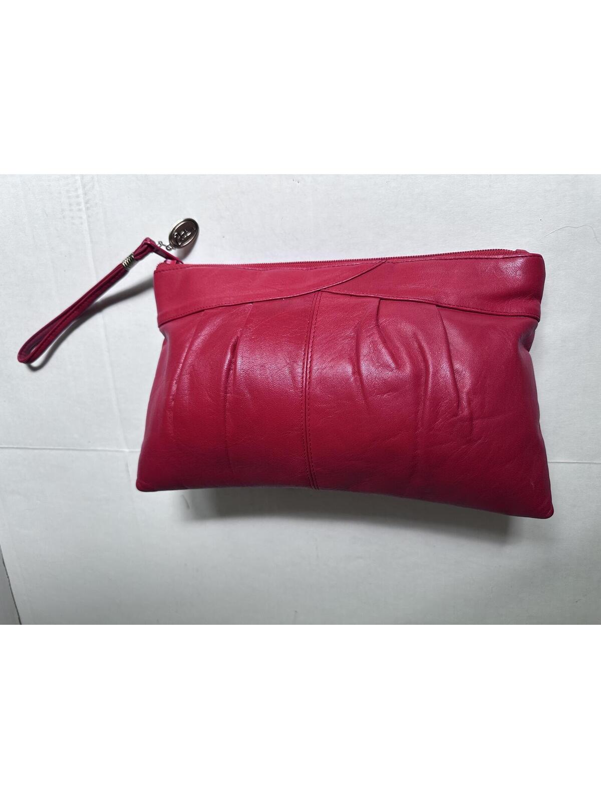Vintage Vibrant Red Leather Wristlet Clutch Pouch